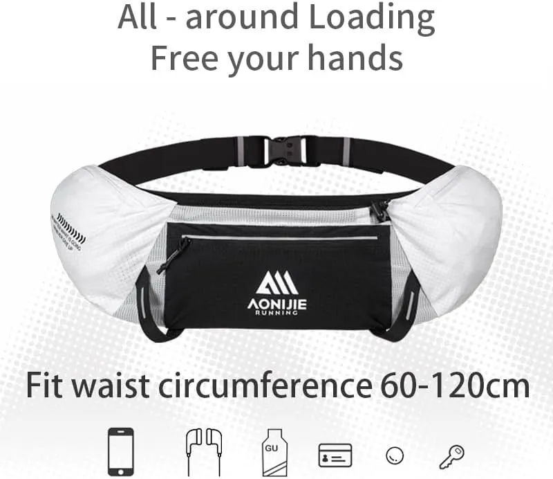Hydration Running Belt Adjustable, Reflective & Lightweight Runners Waist Pouch for Men Womens, for Marathon Running Hiking Camping (A-Green 500ml Flask)