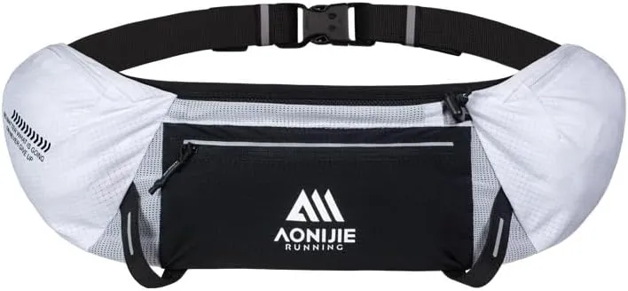 Hydration Running Belt Adjustable, Reflective & Lightweight Runners Waist Pouch for Men Womens, for Marathon Running Hiking Camping (A-White)