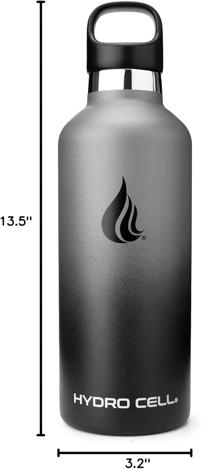 HYDRO CELL Stainless Steel Water Bottle with Straw & 2 Standard Mouth Lids (32oz 24oz 20oz 16oz) Keeps Liquids Hot or Cold w/Double Wall Vacuum Insulated Leak Proof Sport Design (Graphite/Black 32oz)
