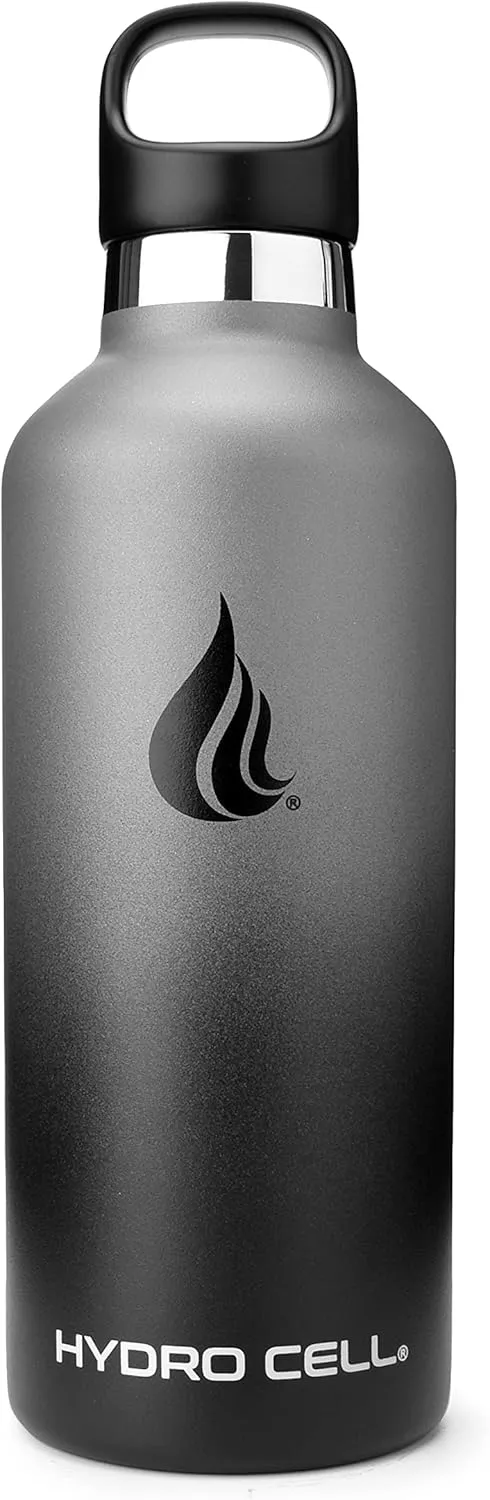 HYDRO CELL Stainless Steel Water Bottle with Straw & 2 Standard Mouth Lids (32oz 24oz 20oz 16oz) Keeps Liquids Hot or Cold w/Double Wall Vacuum Insulated Leak Proof Sport Design (Graphite/Black 32oz)