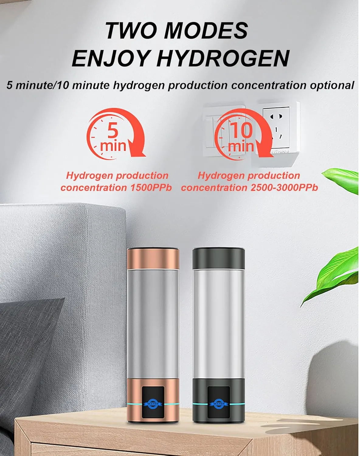 Hydrogen Water Bottle 2024, 2500-3000ppb High Concentration, Hydrogen Water Bottle Generator, Portable Ion Hydrogenated Water Machine, SPE/PEM Electrolysis Technology