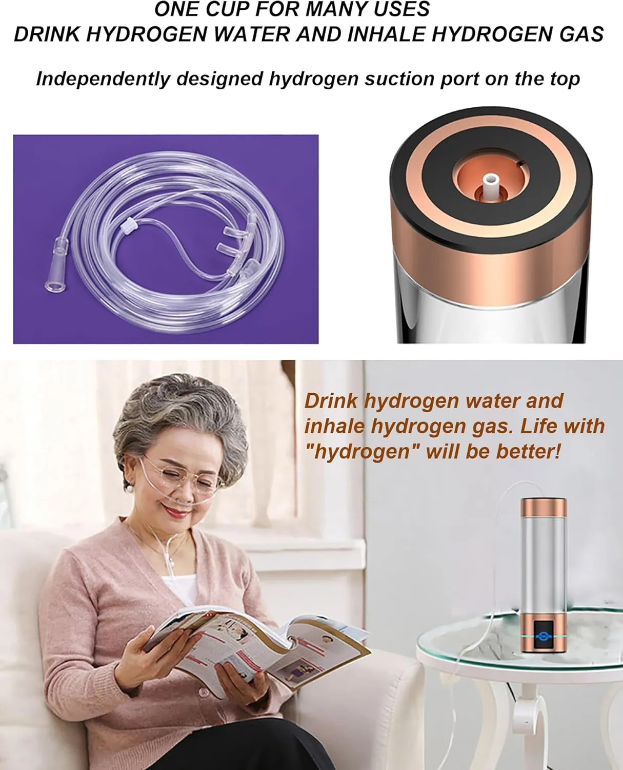 Hydrogen Water Bottle 2024, 2500-3000ppb High Concentration, Hydrogen Water Bottle Generator, Portable Ion Hydrogenated Water Machine, SPE/PEM Electrolysis Technology