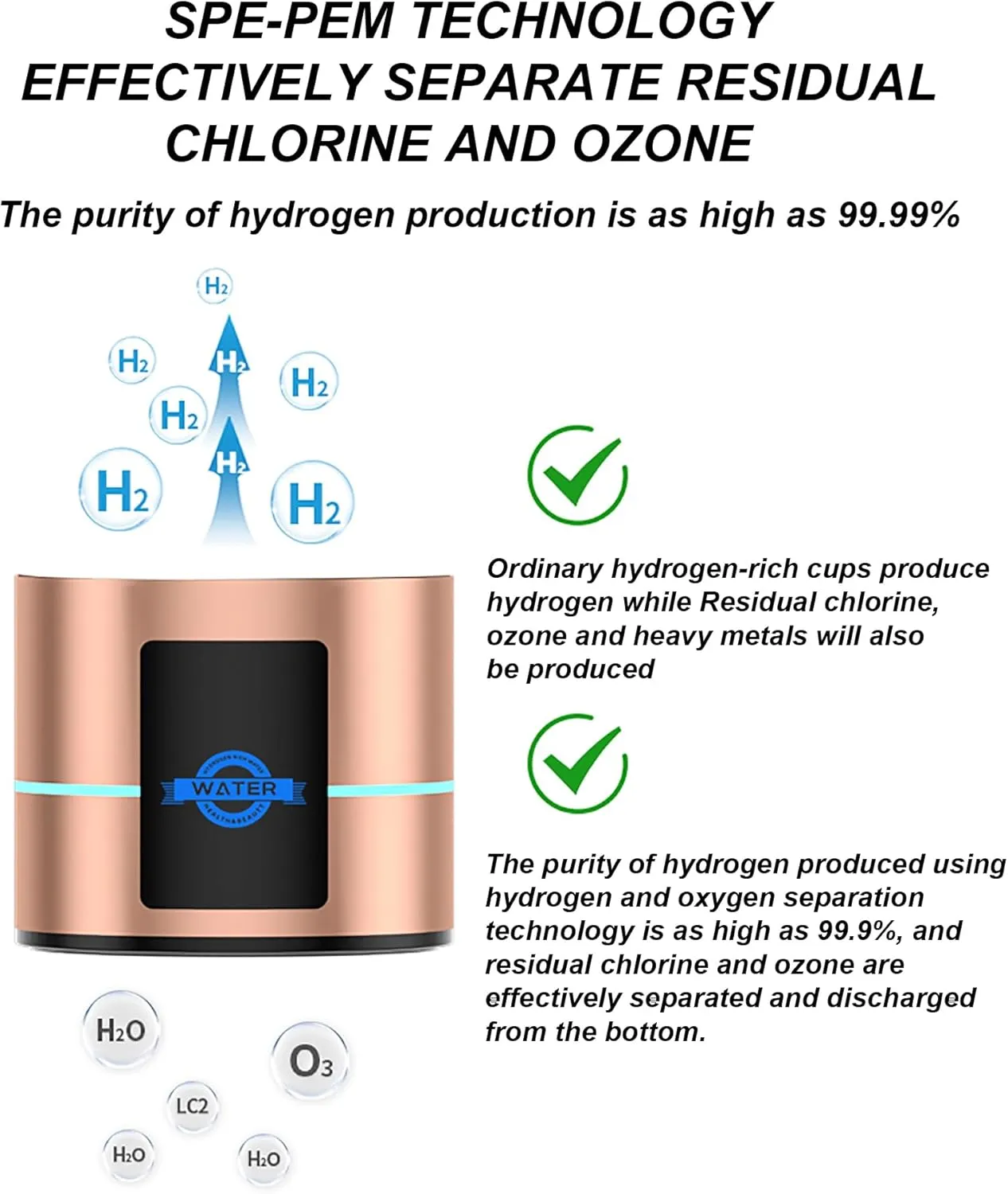 Hydrogen Water Bottle 2024, 2500-3000ppb High Concentration, Hydrogen Water Bottle Generator, Portable Ion Hydrogenated Water Machine, SPE/PEM Electrolysis Technology