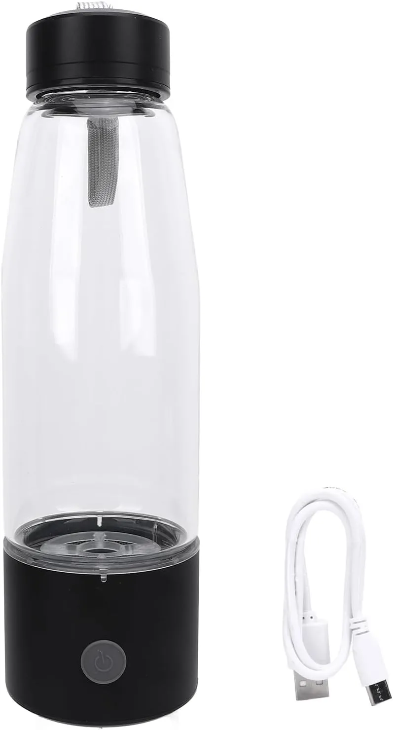 Hydrogen Water Bottle 2300PPB Generator Portable and Glass 460ml Capacity User Friendly SPE Technology One Key 3 Min Working Time Rechargeable Battery