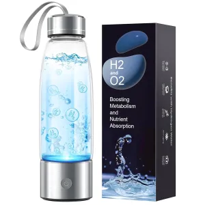 Hydrogen Water Bottle - SPE PEM Tech - 3Min 1500PPB Rapid Hydrogen Generator - 14oz Portable Glass Water Bottle - Long-Lasting H2 Retention - Health Gift for Husband, Wife, Friends, Travel​