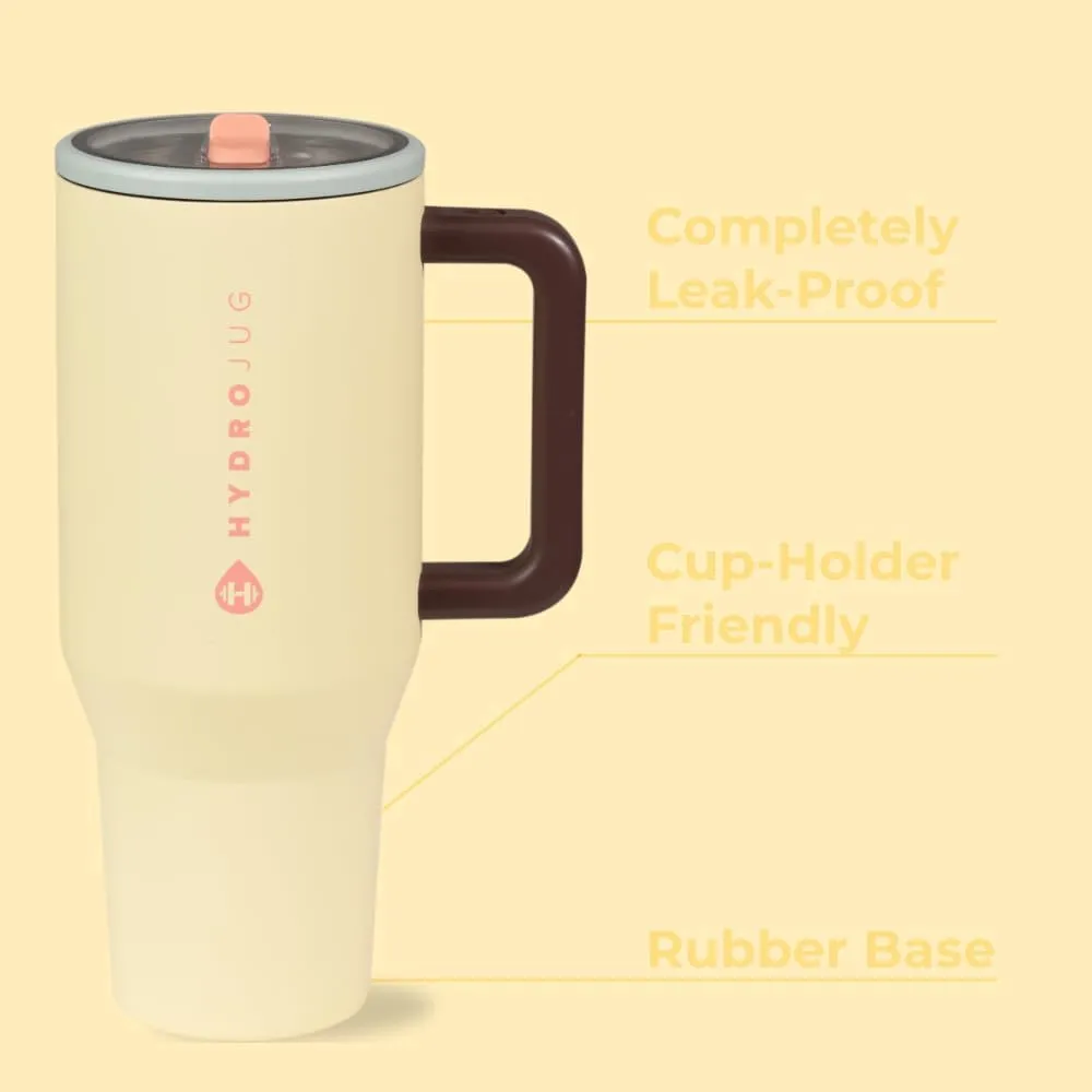 HydroJug Traveler - 32 oz Water Bottle with Handle & Flip Straw - Fits in Cup Holder, Leak Resistant Tumbler-Reusable Insulated Stainless Steel & Rubber Base - Gifts for Women & Men, Belle