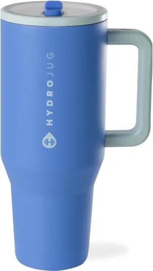 HydroJug Traveler - 40 oz Water Bottle with Handle & Flip Straw - Fits in Cup Holder, Leak Resistant Tumbler-Reusable Insulated Stainless Steel & Rubber Base - Gifts for Women & Men, Riptide
