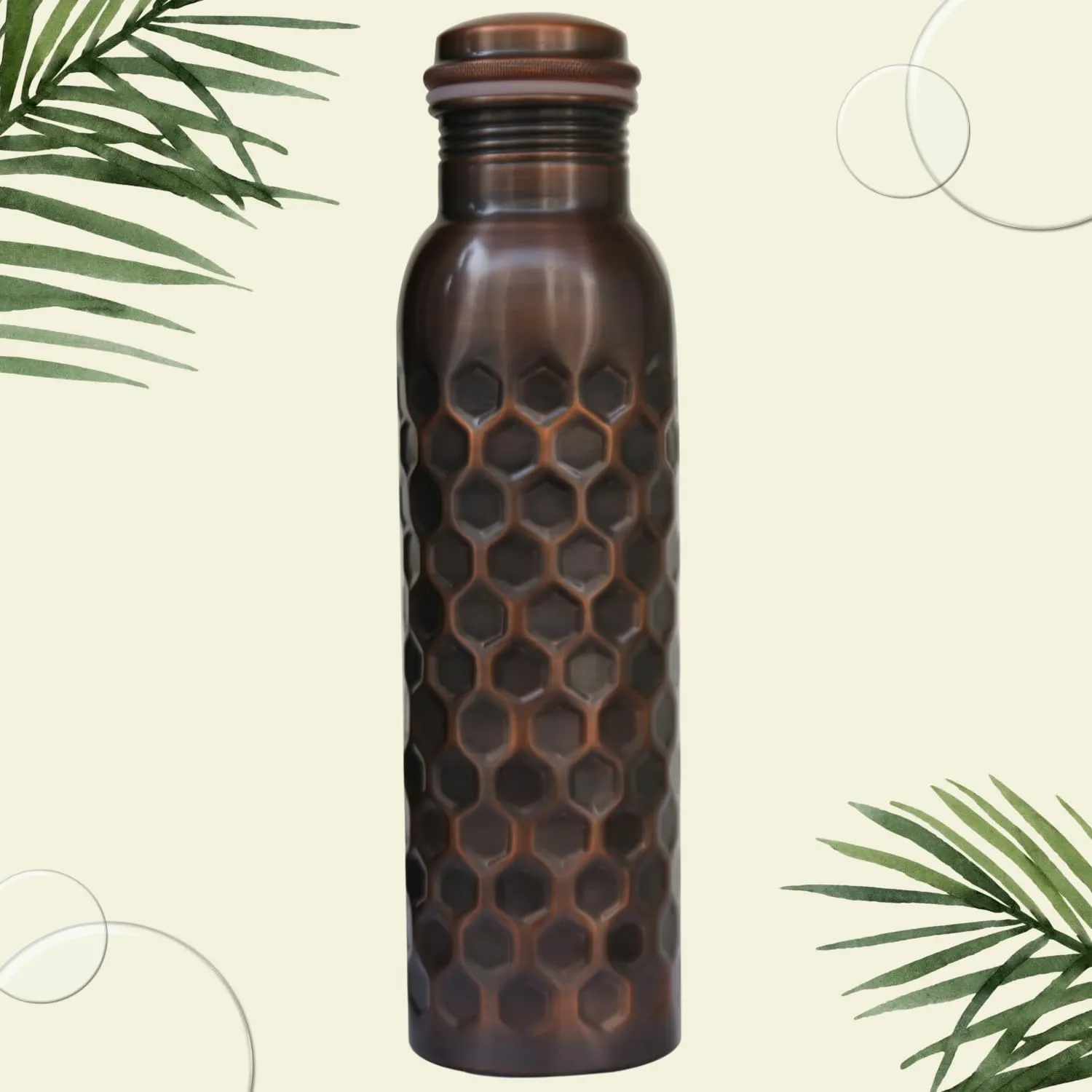 HYGGE 34oz (1L) Pure Copper Water Bottle – Leak-Proof Ayurvedic Copper Bottle for Drinking – Antique Hammered Design – Ideal for Yoga, Gym, Fitness & Outdoor – Natural Wellness Benefits