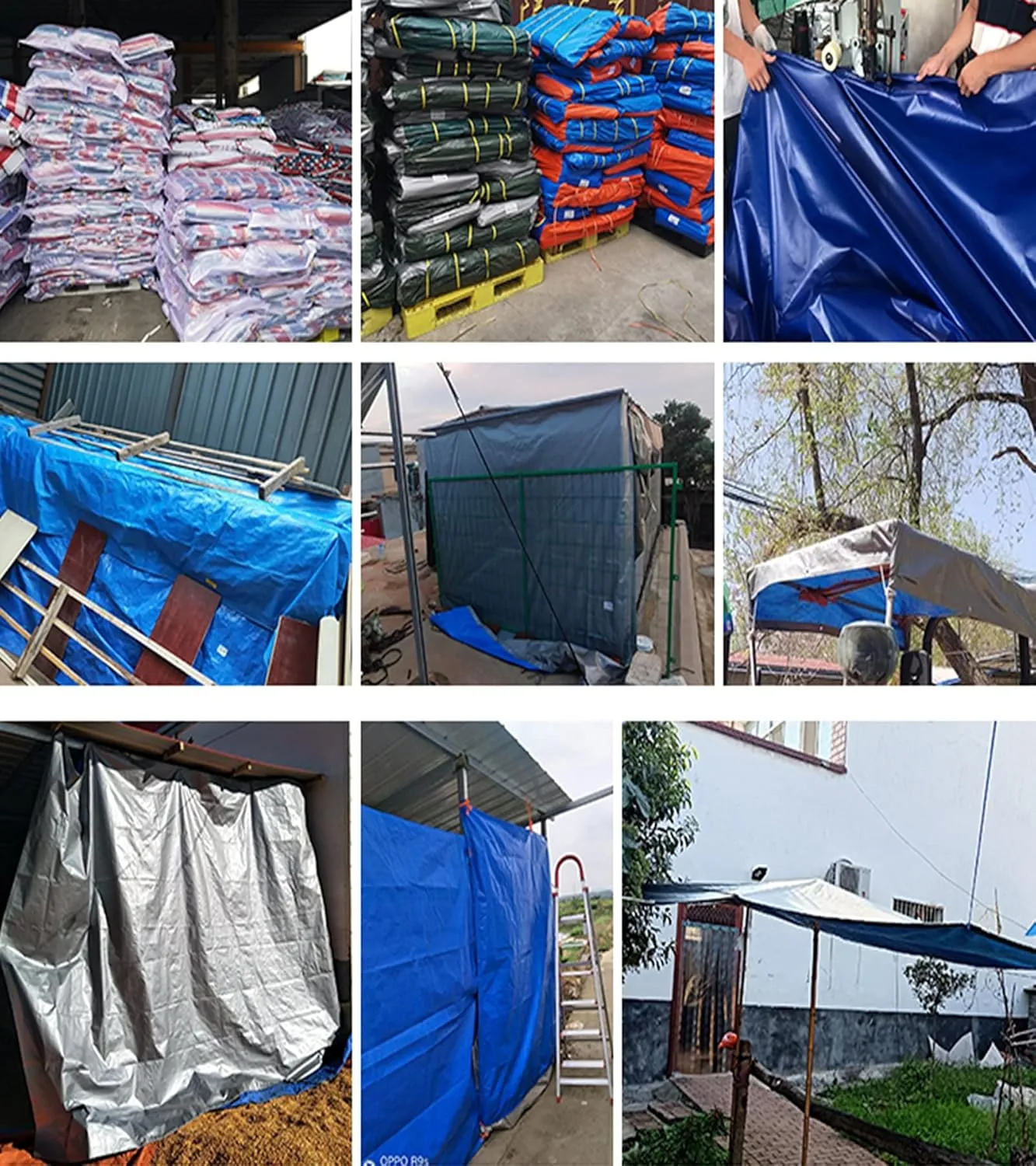 HYHMJ-Tarpaulin 0.32mm Waterproof Heavy Duty Ground Sheet, with Buttonhole Reinforced Edges, Outdoor Canvas for Camping Trucks, 160g/m²,Silver blue,1.8x1.8m