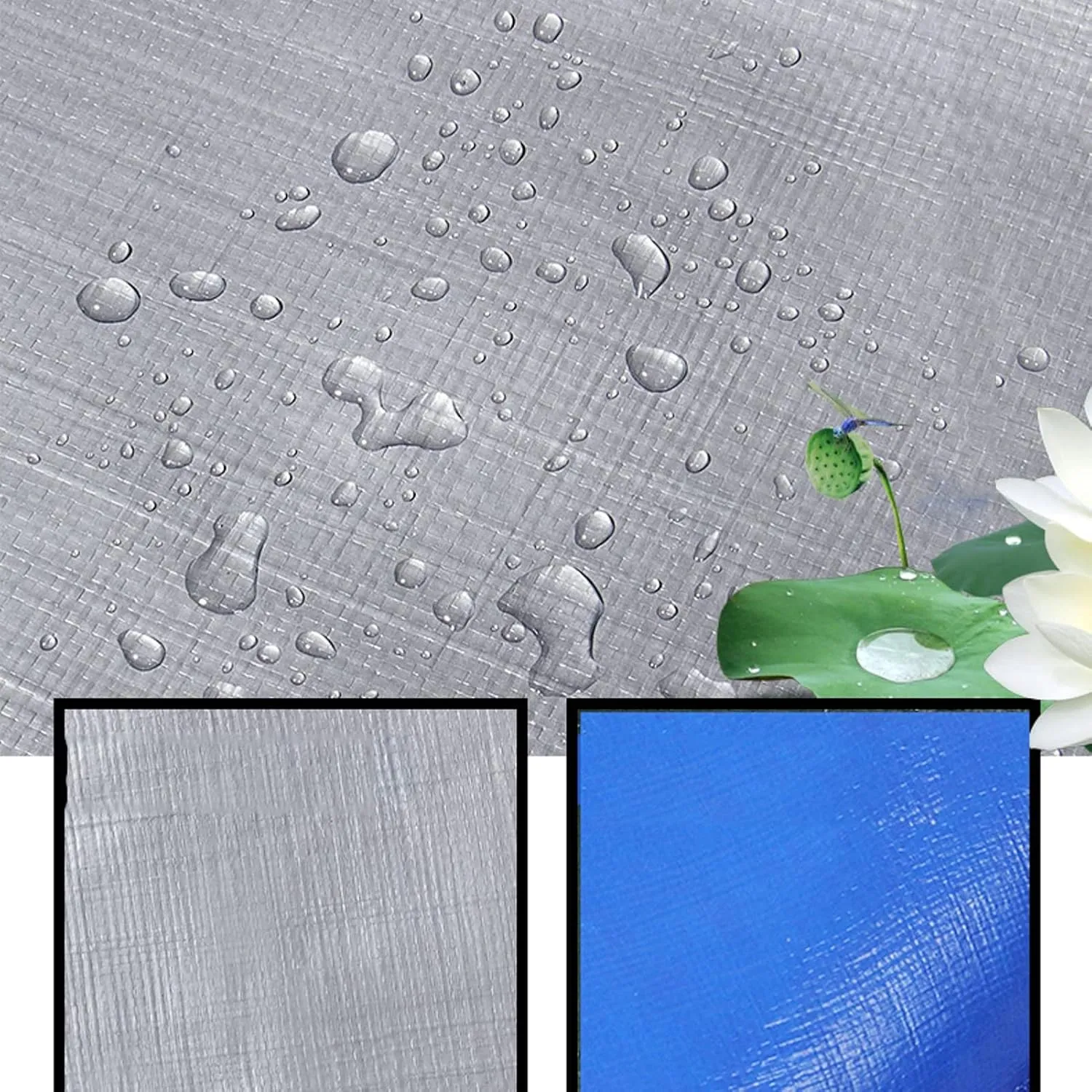 HYHMJ-Tarpaulin 0.32mm Waterproof Heavy Duty Ground Sheet, with Buttonhole Reinforced Edges, Outdoor Canvas for Camping Trucks, 160g/m²,Silver blue,1.8x1.8m