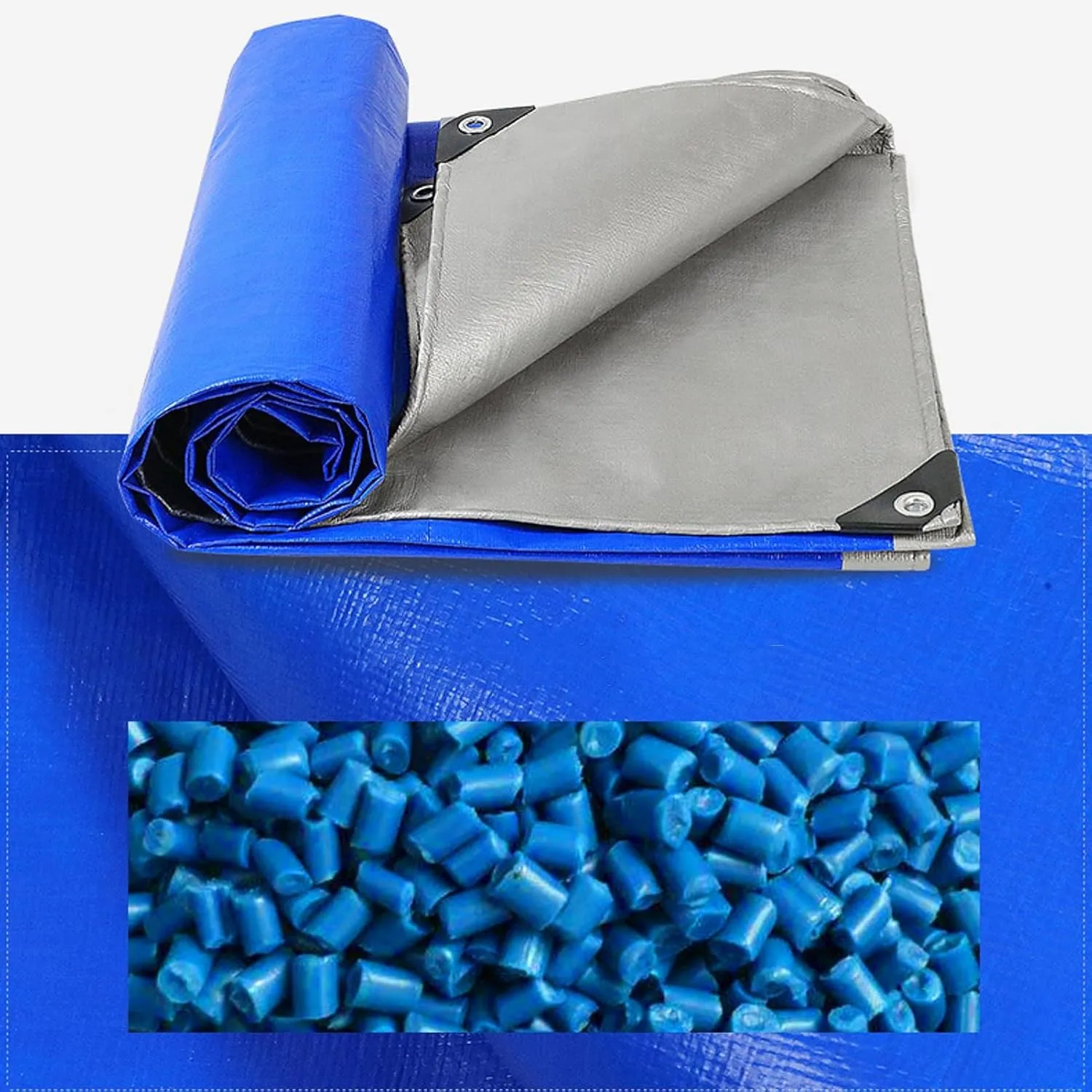HYHMJ-Tarpaulin 0.32mm Waterproof Heavy Duty Ground Sheet, with Buttonhole Reinforced Edges, Outdoor Canvas for Camping Trucks, 160g/m²,Silver blue,1.8x1.8m