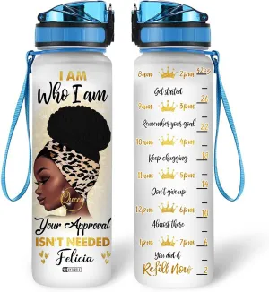 Hyturtle I Am Who I Am Motivational 32Oz Liter Water Bottle, Customized Africa American Bottle With Time Marker, Gifts For Black Women, Girls On Birthday, Mother's Day