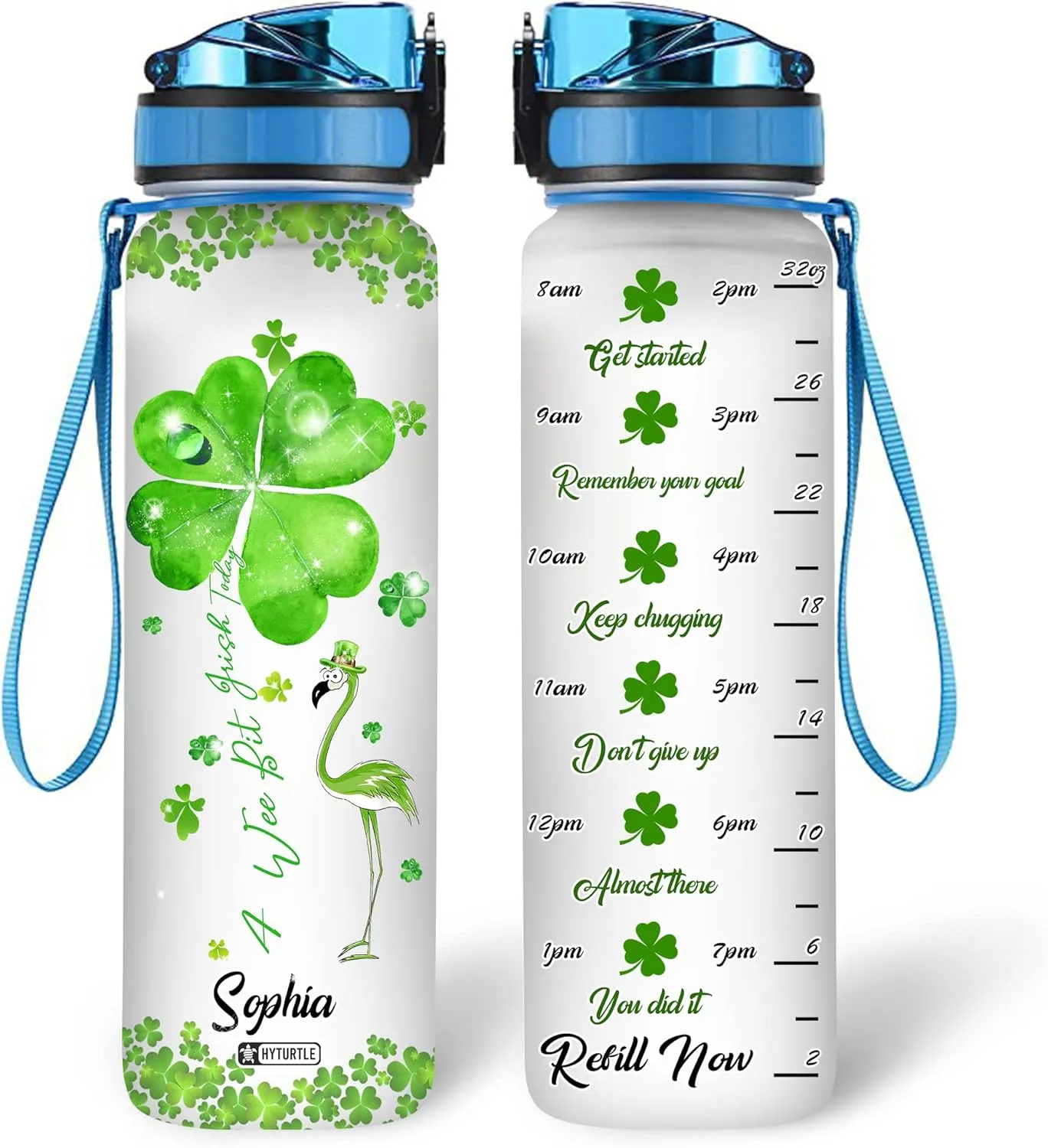 Hyturtle Personalized A Wee Bit Irish Today Flamingo 32oz Liter Motivational Water Bottle, Customized Name Tracking Water Bottle Gifts For Women Girls Friend Flamingo Lovers On Birthday, Mother's Day