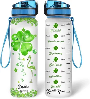 Hyturtle Personalized A Wee Bit Irish Today Flamingo 32oz Liter Motivational Water Bottle, Customized Name Tracking Water Bottle Gifts For Women Girls Friend Flamingo Lovers On Birthday, Mother's Day