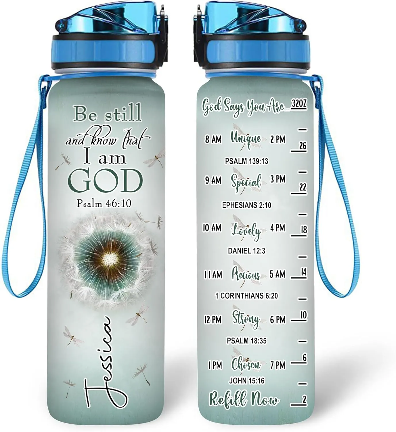 Hyturtle Personalized Be Still And Know That I Am God 32oz Liter Motivational Water Bottle, Customized Name Water Bottle With Time Marker Gifts For Women, God Lovers on Birthday