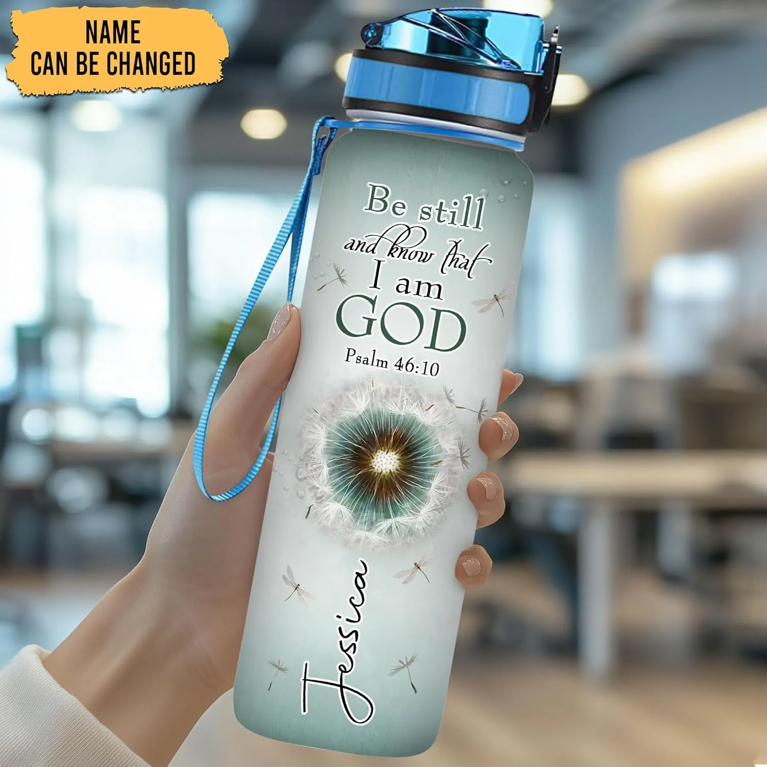 Hyturtle Personalized Be Still And Know That I Am God 32oz Liter Motivational Water Bottle, Customized Name Water Bottle With Time Marker Gifts For Women, God Lovers on Birthday