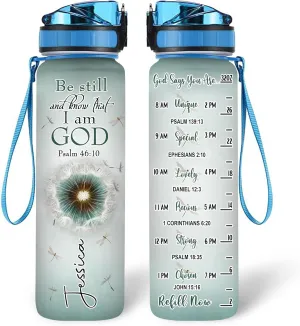 Hyturtle Personalized Be Still And Know That I Am God 32oz Liter Motivational Water Bottle, Customized Name Water Bottle With Time Marker Gifts For Women, God Lovers on Birthday