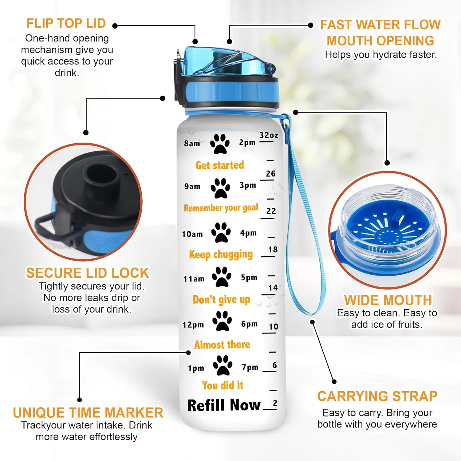 Hyturtle Personalized Cat Water Bottle - 32oz Motivational Water Bottle with Leak-Proof Lid & Time Marker - Custom Name Gift for Black Cat Lovers, Women, Girls - Birthday & Christmas Gift