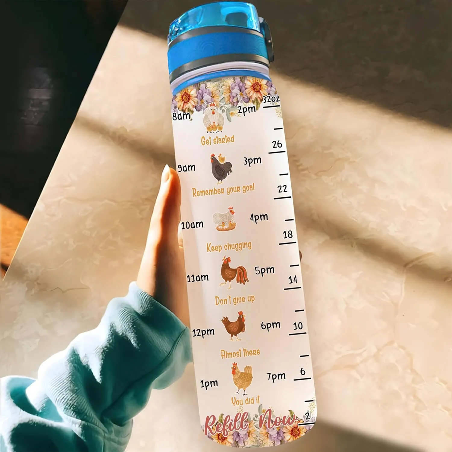 Hyturtle Personalized Chicken Lovers 32 Oz 1Liter Motivational Water Bottle With Time Marker, Just A Girl Who Loves Chickens, Animal Lovers Gifts For Women, Girl On Birthday, Christmas