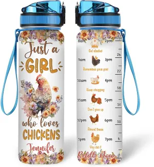Hyturtle Personalized Chicken Lovers 32 Oz 1Liter Motivational Water Bottle With Time Marker, Just A Girl Who Loves Chickens, Animal Lovers Gifts For Women, Girl On Birthday, Christmas