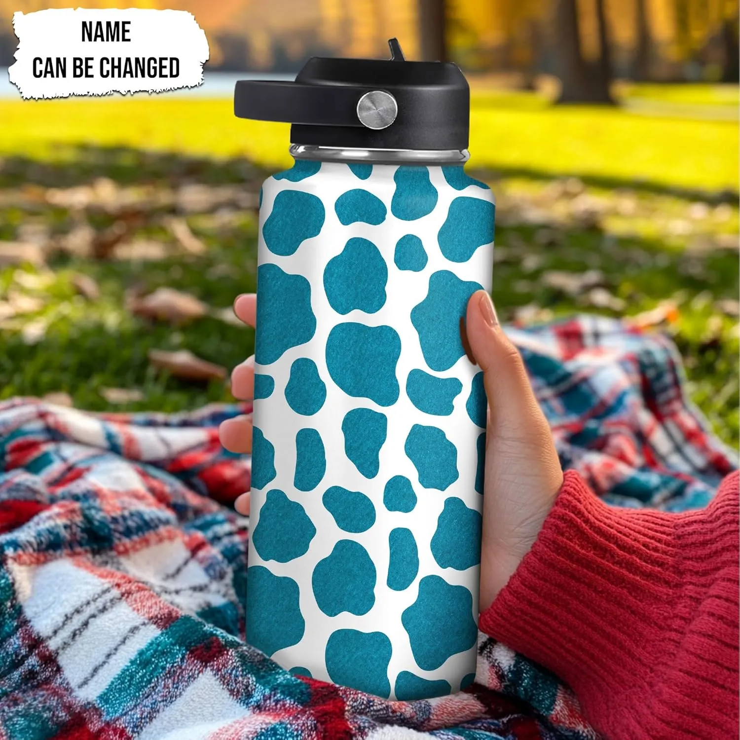 Hyturtle Personalized Cow Water Bottle - Insulated Stainless Steel Bottle with Leak-Proof Lid 18oz 32oz - Cow Print Gift for Women, Girls, Cow Lover Animal Lovers - Birthday & Christmas Gift