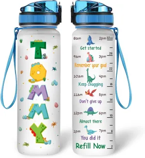 Hyturtle Personalized Dinosaur Lovers 32 Oz 1Liter Motivational Water Bottle, Dinosaur Customized Name Water Bottle With Time Marker, Dino Bottle Gifts For Women Girl Kids On Birthday, Christmas