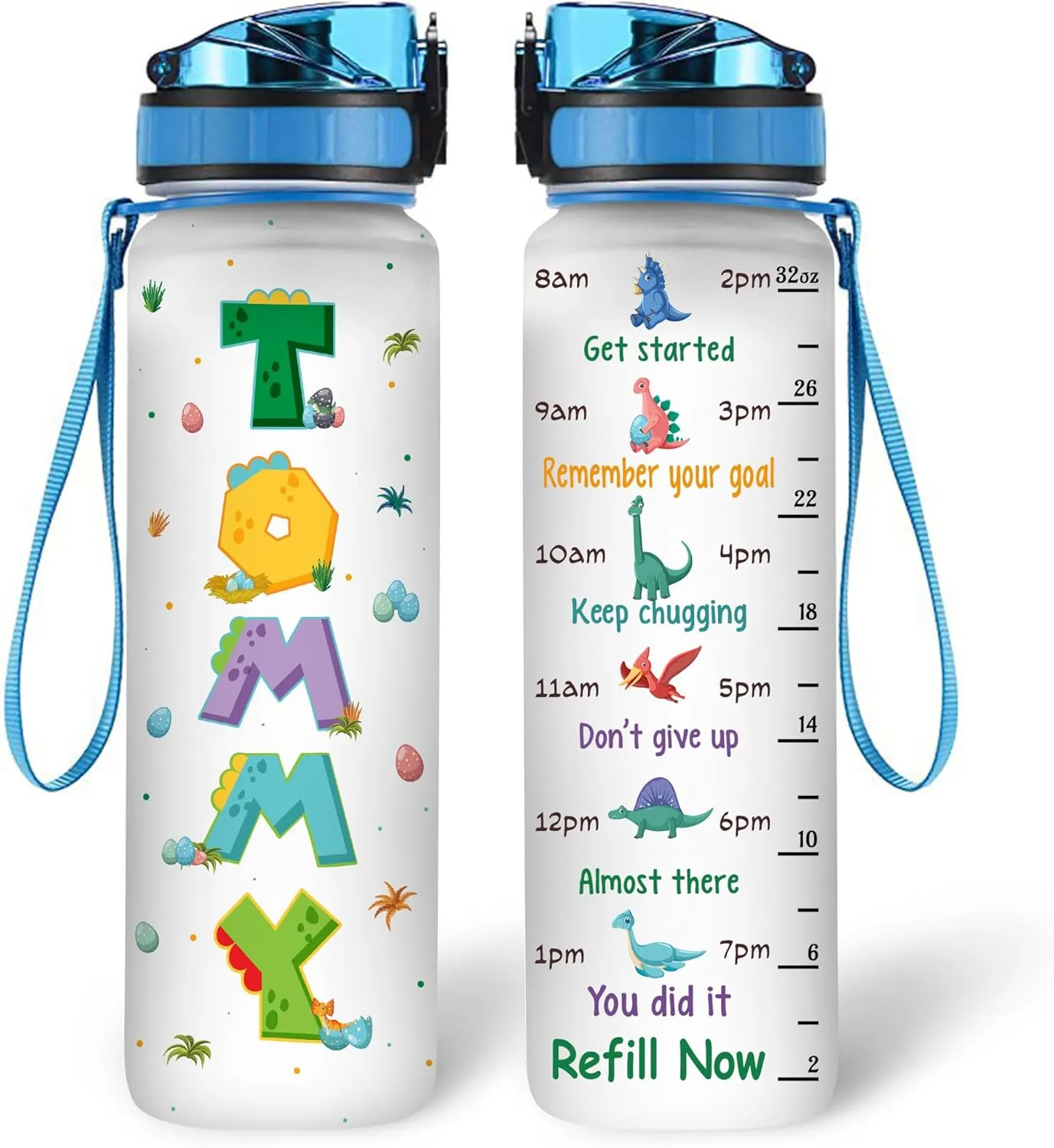 Hyturtle Personalized Dinosaur Lovers 32 Oz 1Liter Motivational Water Bottle, Dinosaur Customized Name Water Bottle With Time Marker, Dino Bottle Gifts For Women Girl Kids On Birthday, Christmas
