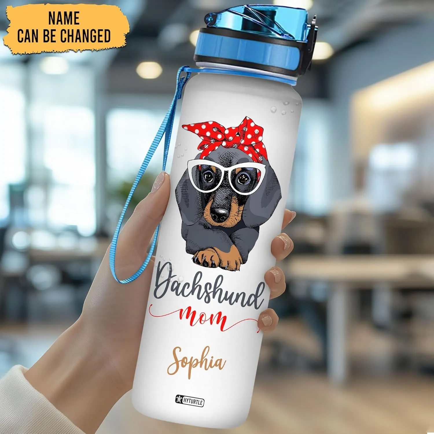 Hyturtle Personalized Dog Dachshund Mom 32Oz Liter Motivational Water Bottle, Customized Name With Time Marker Gifts For Women Girls Boys Friends Dog Lover Dachshund Lover On Mother's Day Birthday