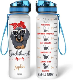 Hyturtle Personalized Dog Dachshund Mom 32Oz Liter Motivational Water Bottle, Customized Name With Time Marker Gifts For Women Girls Boys Friends Dog Lover Dachshund Lover On Mother's Day Birthday