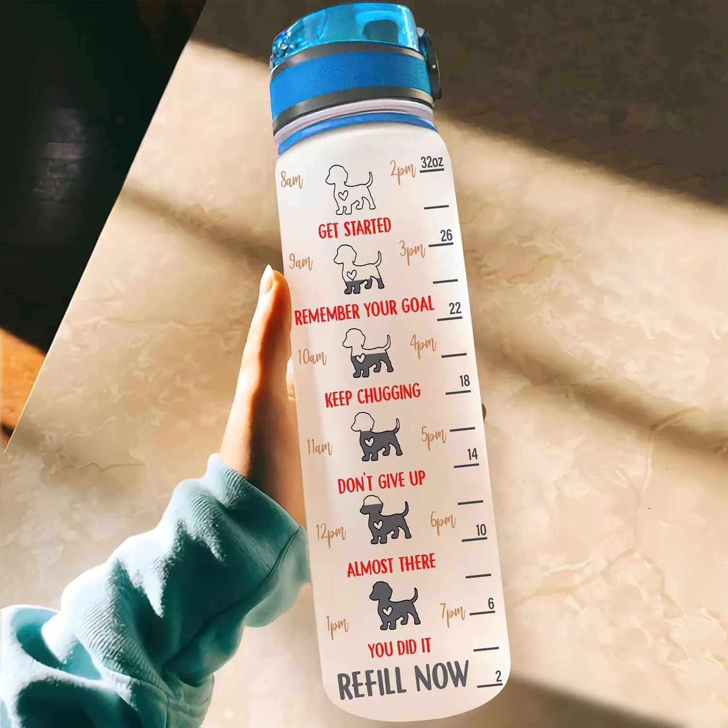 Hyturtle Personalized Dog Dachshund Mom 32Oz Liter Motivational Water Bottle, Customized Name With Time Marker Gifts For Women Girls Boys Friends Dog Lover Dachshund Lover On Mother's Day Birthday