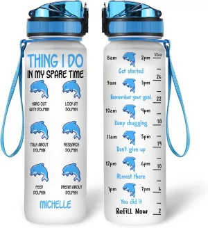Hyturtle Personalized Dolphin Lovers 32Oz Liter Motivational Water Bottle, Thing I Do In My Spare Time Customized Name Water Bottle With Time Marker Gift For Women Girl On Birthday, Mother Day's