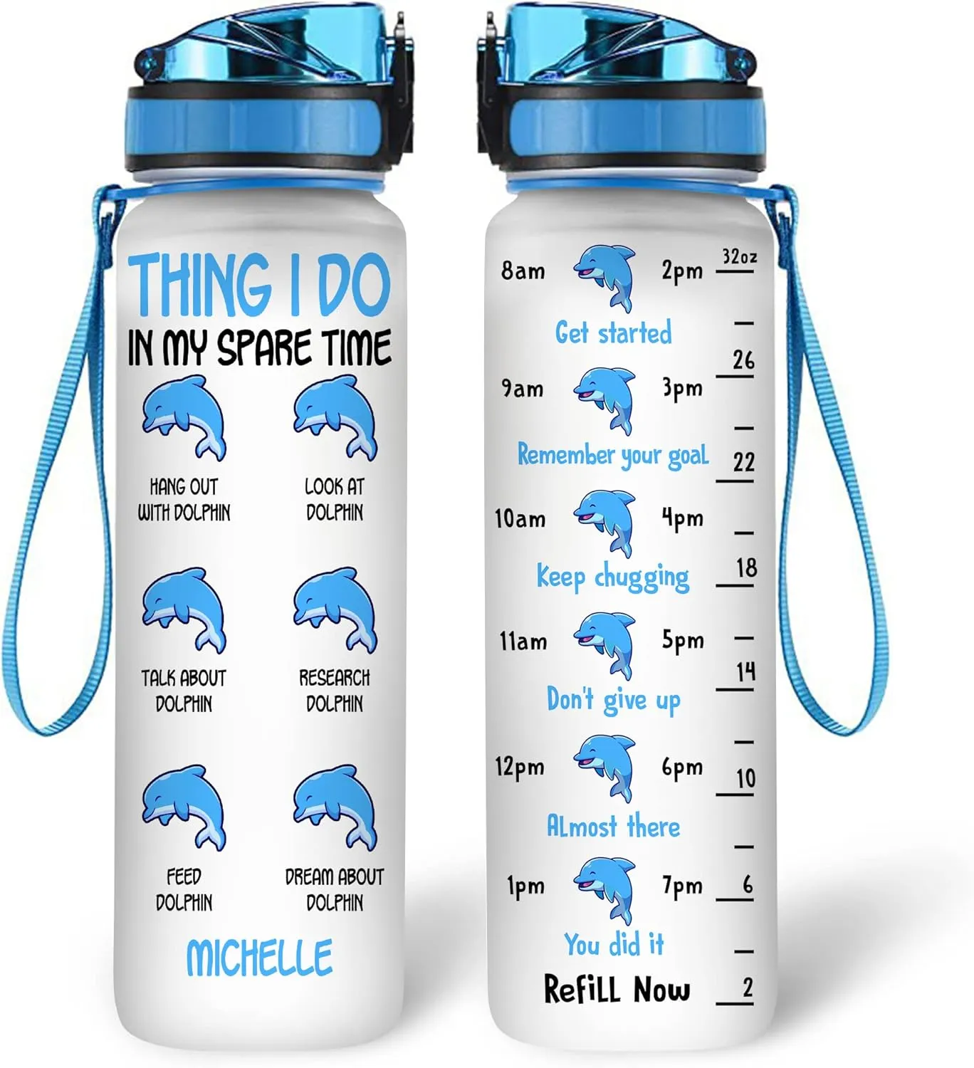 Hyturtle Personalized Dolphin Lovers 32Oz Liter Motivational Water Bottle, Thing I Do In My Spare Time Customized Name Water Bottle With Time Marker Gift For Women Girl On Birthday, Mother Day's