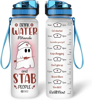 Hyturtle Personalized Drink Water & Stab People Nurse 32oz Liter Motivational Water Bottle, Customized Name Water Bottle Funny Nurse Gifts For Nurse Graduation Women Coworker On Birthday Mother's Day