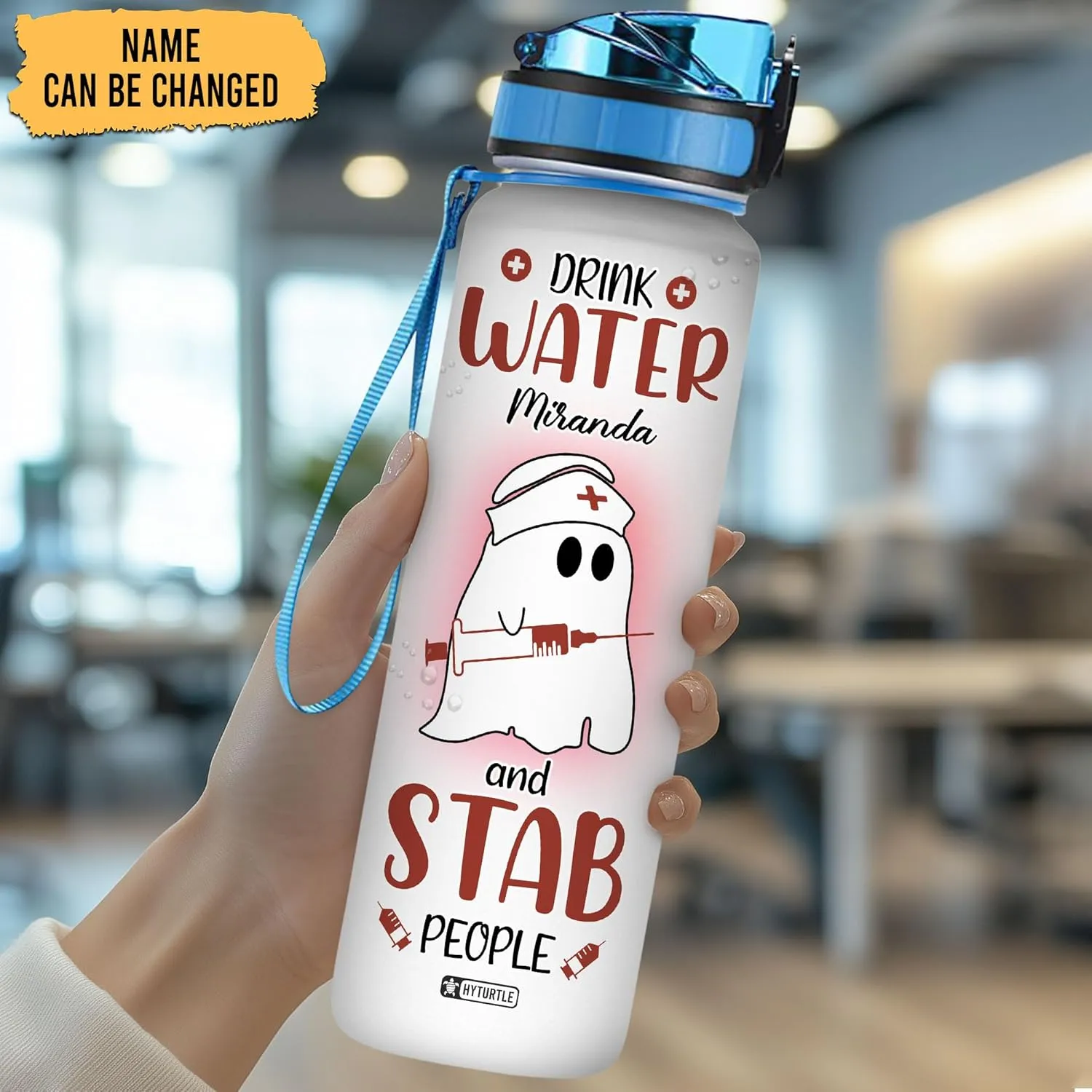 Hyturtle Personalized Drink Water & Stab People Nurse 32oz Liter Motivational Water Bottle, Customized Name Water Bottle Funny Nurse Gifts For Nurse Graduation Women Coworker On Birthday Mother's Day