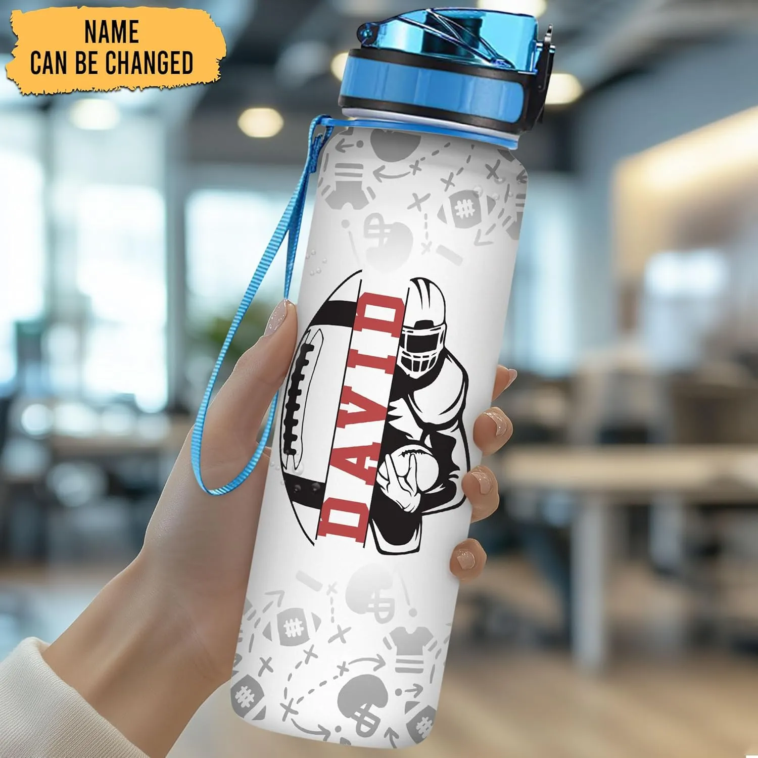 Hyturtle Personalized Football 32 Oz Motivational Water Bottle, Football Custom Name Water Bottle Gifts For Women Men Boys Sport Lovers On Birthday Mother's Day Father's Day