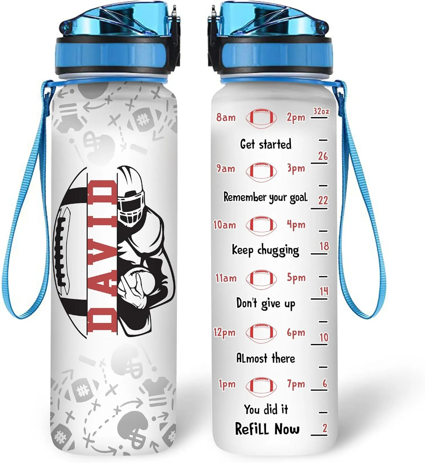 Hyturtle Personalized Football 32 Oz Motivational Water Bottle, Football Custom Name Water Bottle Gifts For Women Men Boys Sport Lovers On Birthday Mother's Day Father's Day
