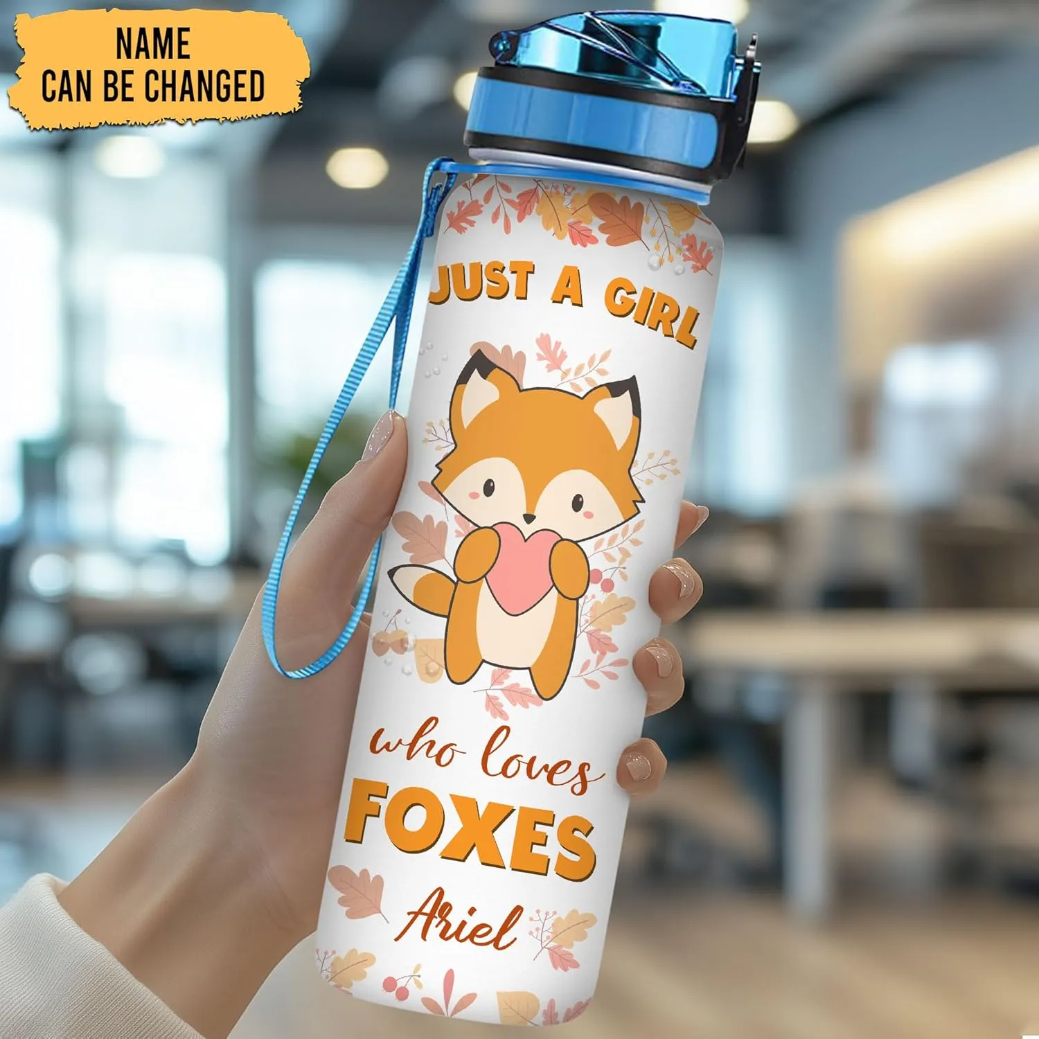 Hyturtle Personalized Fox Lovers 32 Oz 1Liter Motivational Water Bottle, Just A Girl Who Loves Foxes Custom Name Water Bottle With Time Marker, Gifts For Women Girl On Birthday, Mother Day's