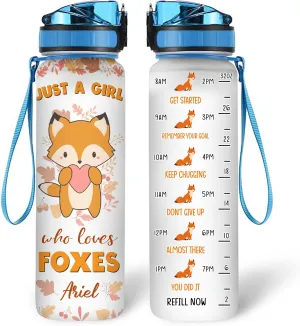 Hyturtle Personalized Fox Lovers 32 Oz 1Liter Motivational Water Bottle, Just A Girl Who Loves Foxes Custom Name Water Bottle With Time Marker, Gifts For Women Girl On Birthday, Mother Day's