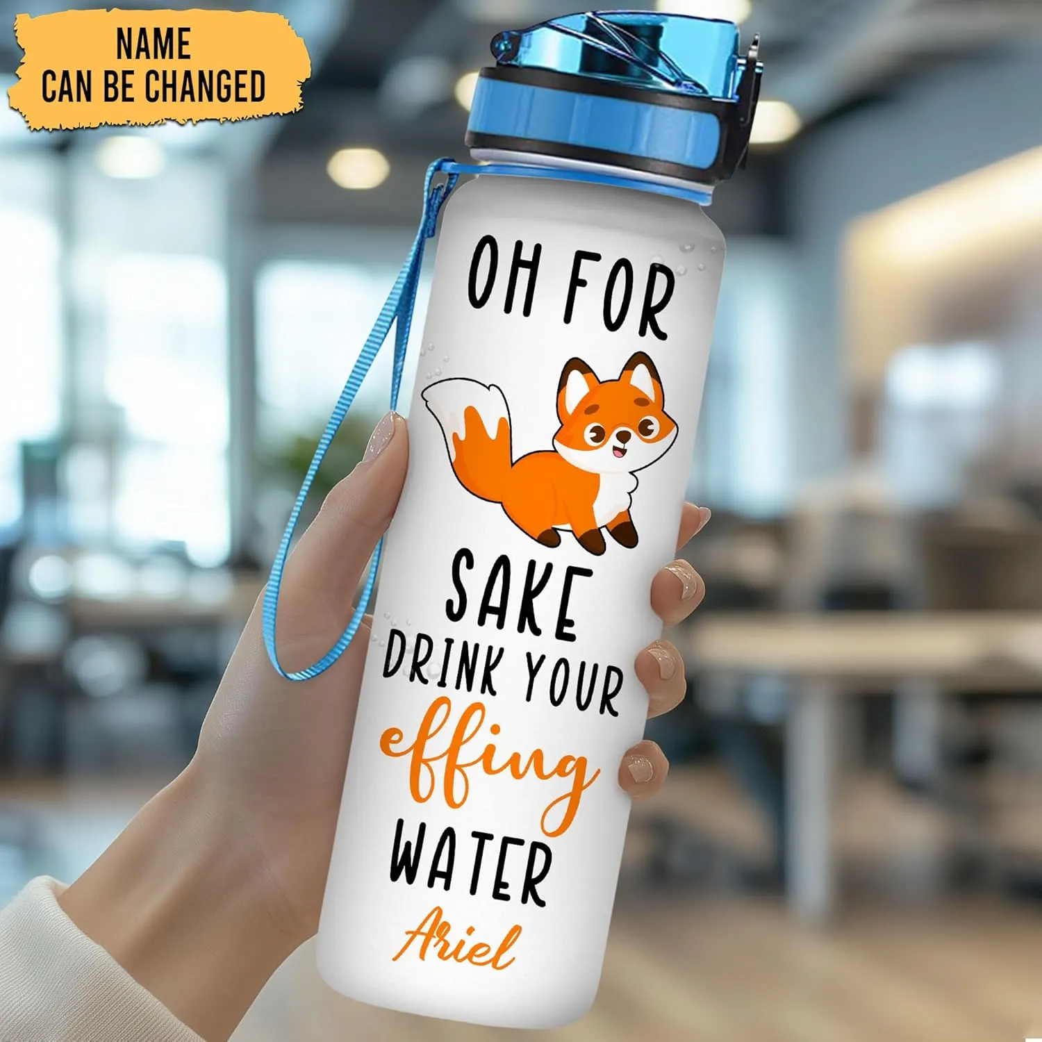 Hyturtle Personalized Fox Lovers 32 Oz 1Liter Motivational Water Bottle, Oh For Sake Drink Your Effing Water Custom Name Water Bottle With Time Marker, Gifts For Women Girl On Birthday, Mother Day's