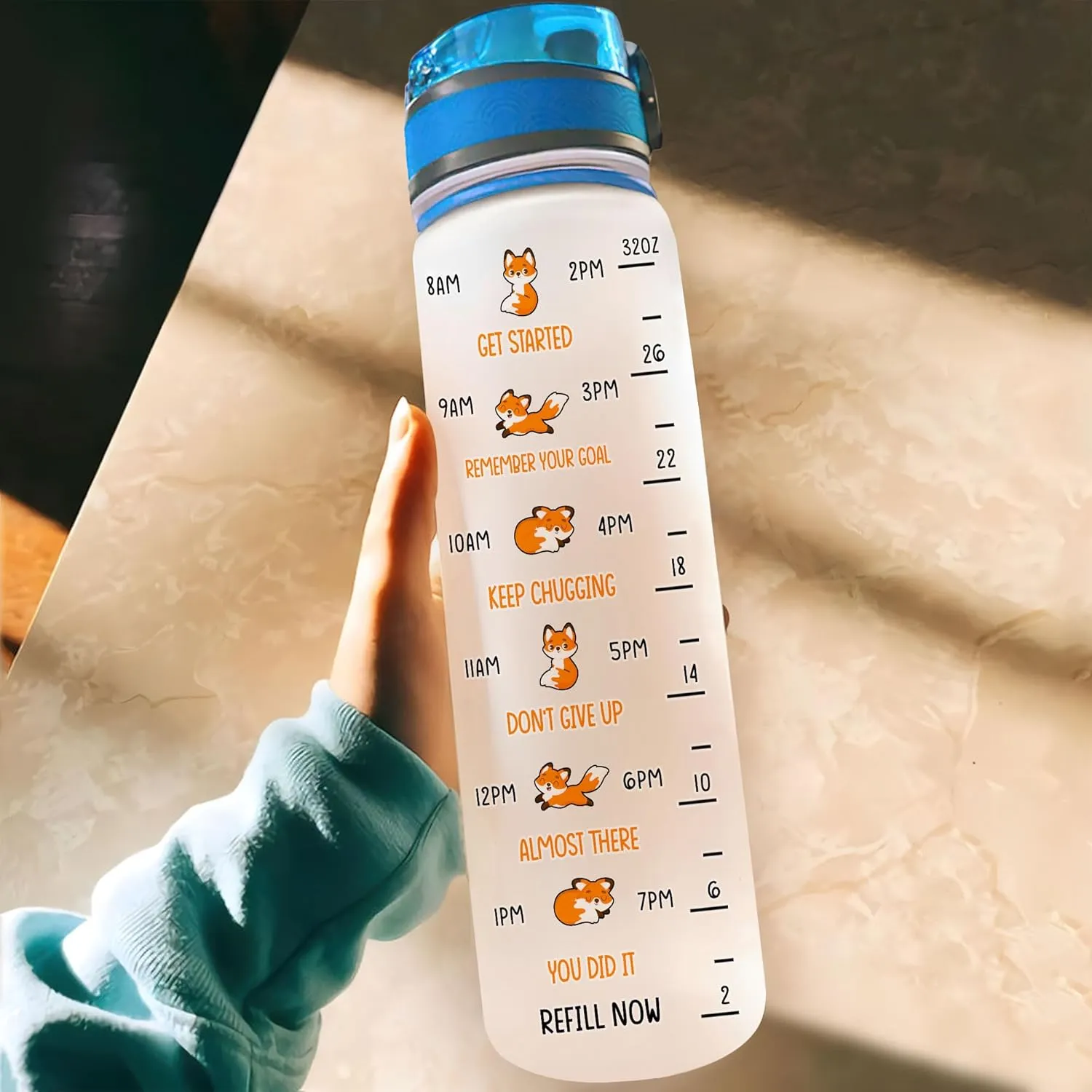 Hyturtle Personalized Fox Lovers 32 Oz 1Liter Motivational Water Bottle, Oh For Sake Drink Your Effing Water Custom Name Water Bottle With Time Marker, Gifts For Women Girl On Birthday, Mother Day's