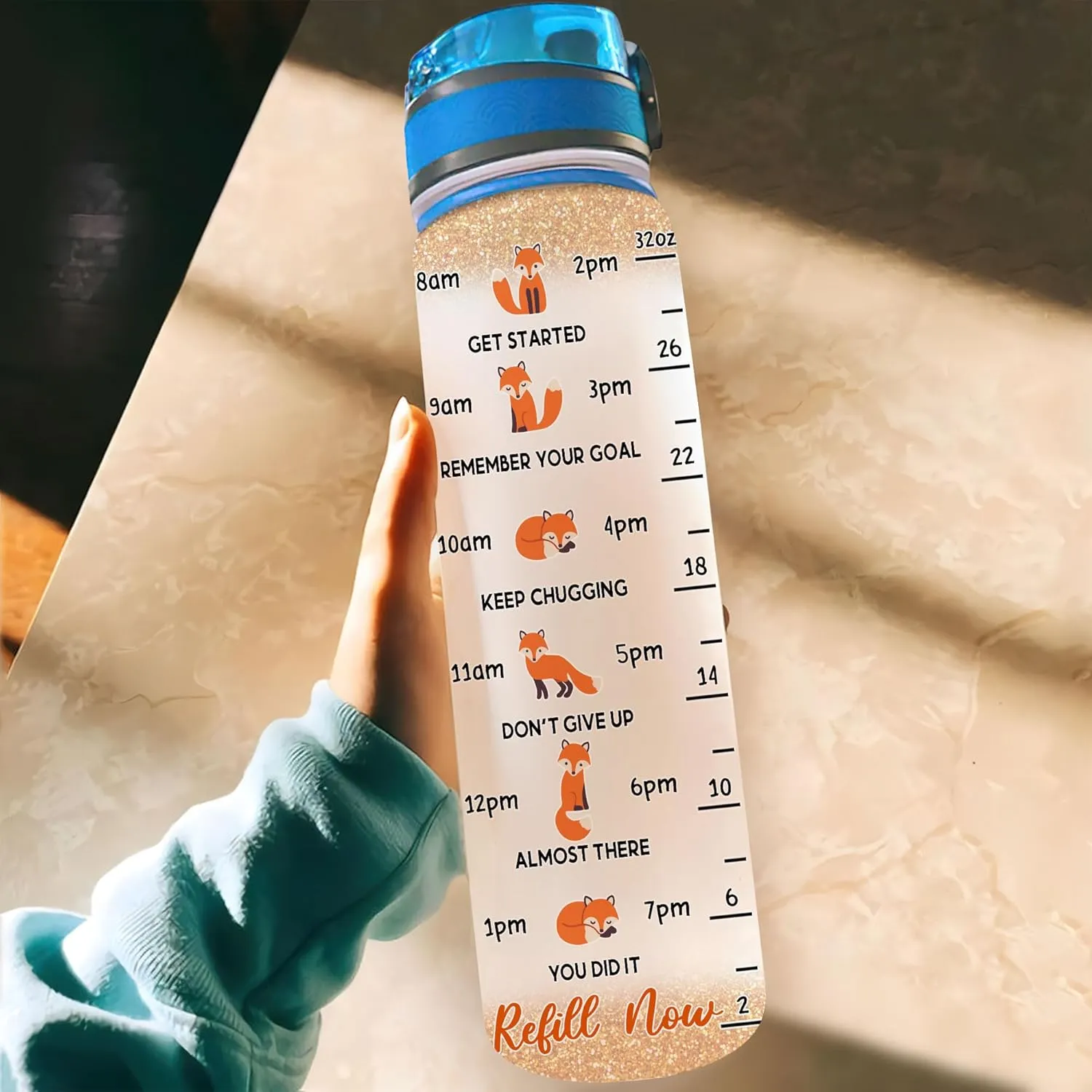 Hyturtle Personalized Fox Lovers 32 Oz 1Liter Motivational Water Bottle, Peace Love Foxes Custom Name Water Bottle With Time Marker, Gifts For Women Girl Daughter On Birthday, Mother Day's