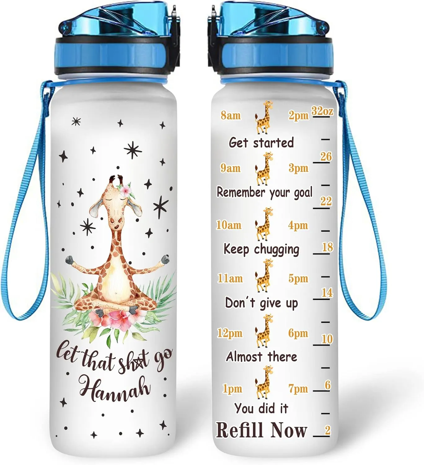 Hyturtle Personalized Giraffe Gifts For Women - Giraffe Yoga Customized Name 32oz 1Liter Motivational Water Bottle, Yoga Lovers Gift For Mom Girl Women On Christmas, Birthday