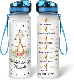 Hyturtle Personalized Giraffe Gifts For Women - Giraffe Yoga Customized Name 32oz 1Liter Motivational Water Bottle, Yoga Lovers Gift For Mom Girl Women On Christmas, Birthday
