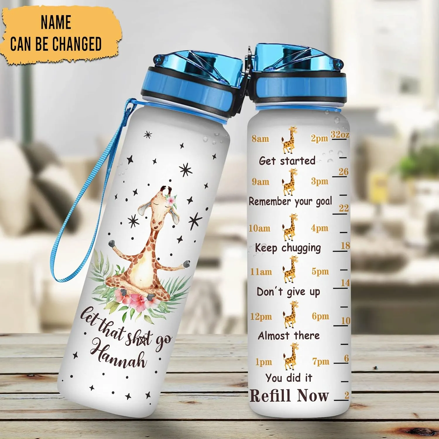 Hyturtle Personalized Giraffe Gifts For Women - Giraffe Yoga Customized Name 32oz 1Liter Motivational Water Bottle, Yoga Lovers Gift For Mom Girl Women On Christmas, Birthday