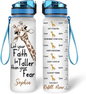 Hyturtle Personalized Giraffe Gifts For Women - Let Your Faith Be Taller Than Your Fear Customized Name 32oz 1Liter Motivational Water Bottle, Gift For Mom Girl Women On Christmas, Birthday