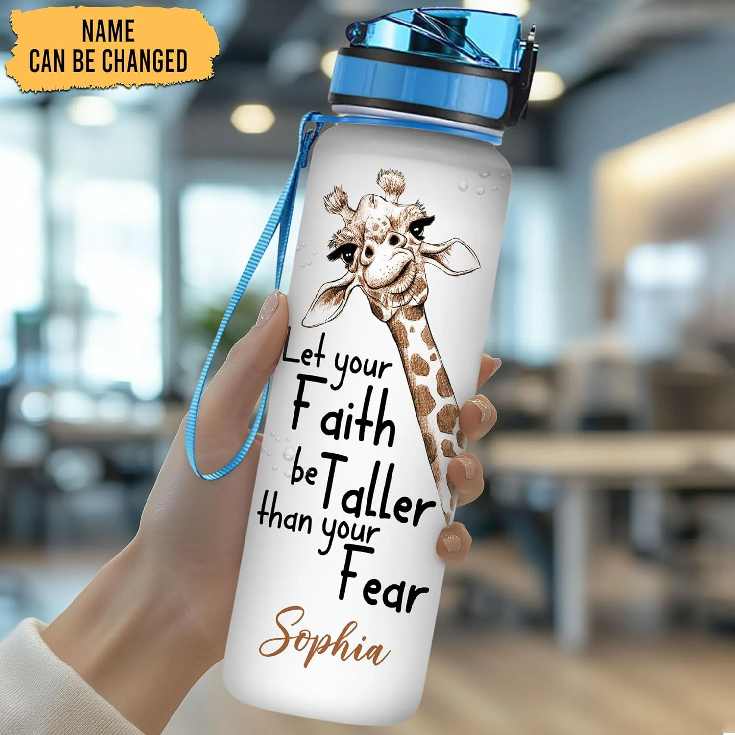 Hyturtle Personalized Giraffe Gifts For Women - Let Your Faith Be Taller Than Your Fear Customized Name 32oz 1Liter Motivational Water Bottle, Gift For Mom Girl Women On Christmas, Birthday