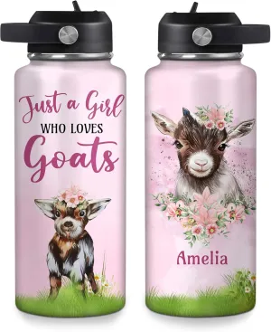 Hyturtle Personalized Goat Water Bottle - Custom Name Insulated Stainless Steel Bottle with Leak-Proof Lid 18oz 32oz - Cute Animal Gift for Goat Lovers, Women, Girls - Birthday & Christmas Gift