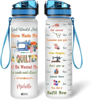 Hyturtle Personalized God Would Not Have Made Me A Quilter Sewing 32Oz Liter Motivational Water Bottle, Customized Name With Time Marker, Gifts For Women Girls Friend Sewers Sewing Lovers On Birthday