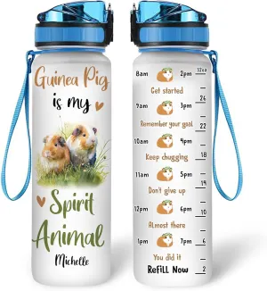 Hyturtle Personalized Guinea Pig 32Oz Liter Motivational Water Bottle, Guinea Pig Is My Spirit Animal Customized Name Water Bottle With Time Marker Gift For Women Girl On Birthday, Mother Day's