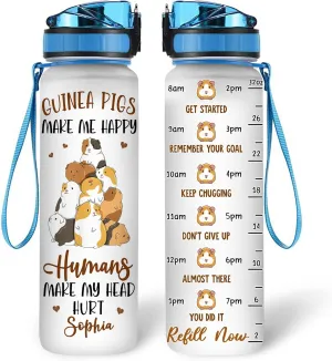 Hyturtle Personalized Guinea Pig 32Oz Liter Motivational Water Bottle, Guinea Pigs Make Me Happy Customized Name Water Bottle With Time Marker Gift For Women Girl On Birthday, Mother Day's